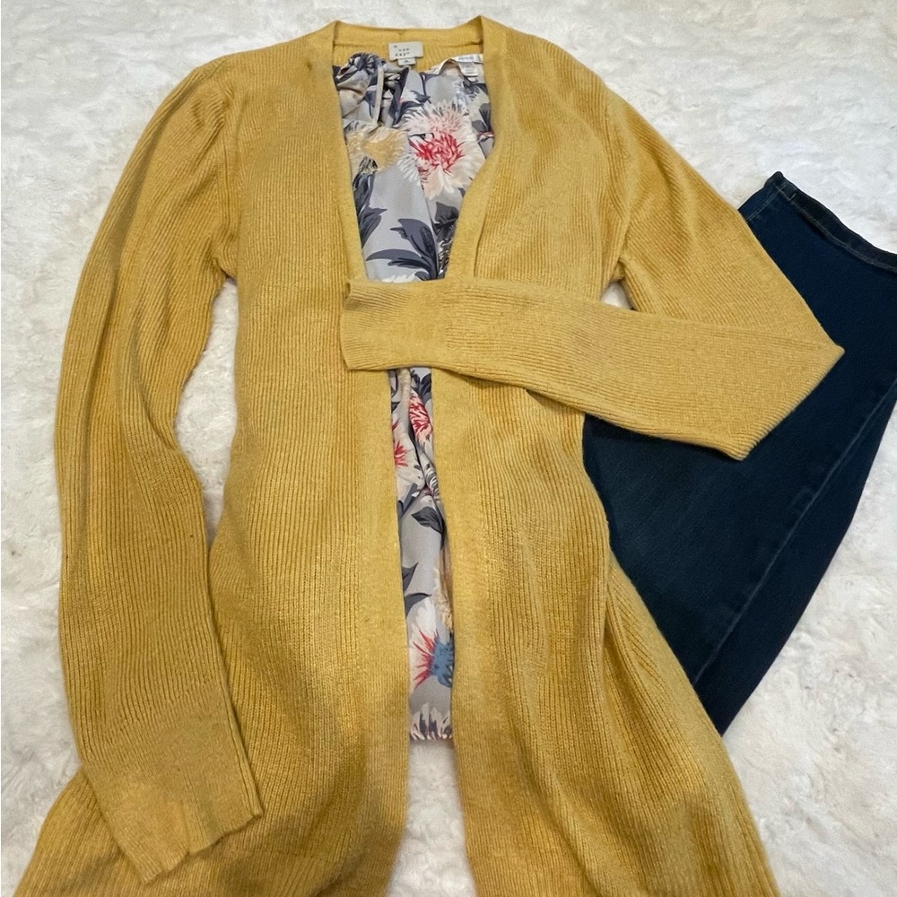 a new day Mustard Yellow Open Front Long Cardigan